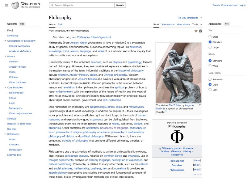 一个有趣的发现，在 Wikipedia 上，点击每个词条正文中的第一个超链接，最终总是能落到 Philosophy 这个词条上